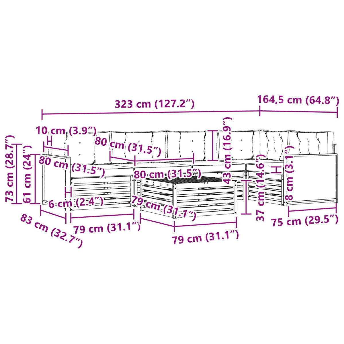 Set vanjskih sofa 6 kom. Prirodna i antracit