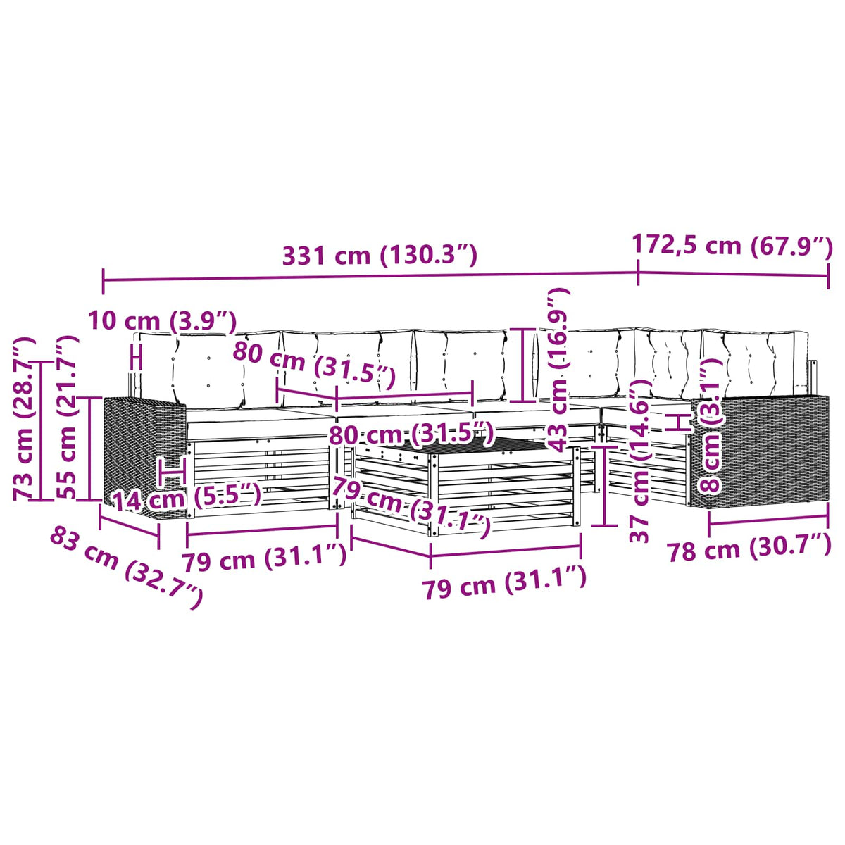 Set vanjskih sofa 6 kom. Prirodna i antracit Poliester