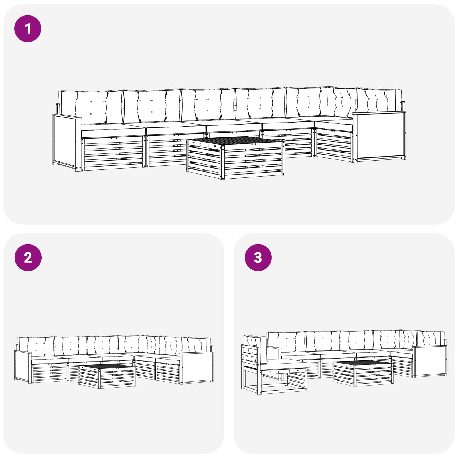Set vanjskih sofa 7 pcs Prirodna i svjetlosiva 79 x 79 x 37 cm