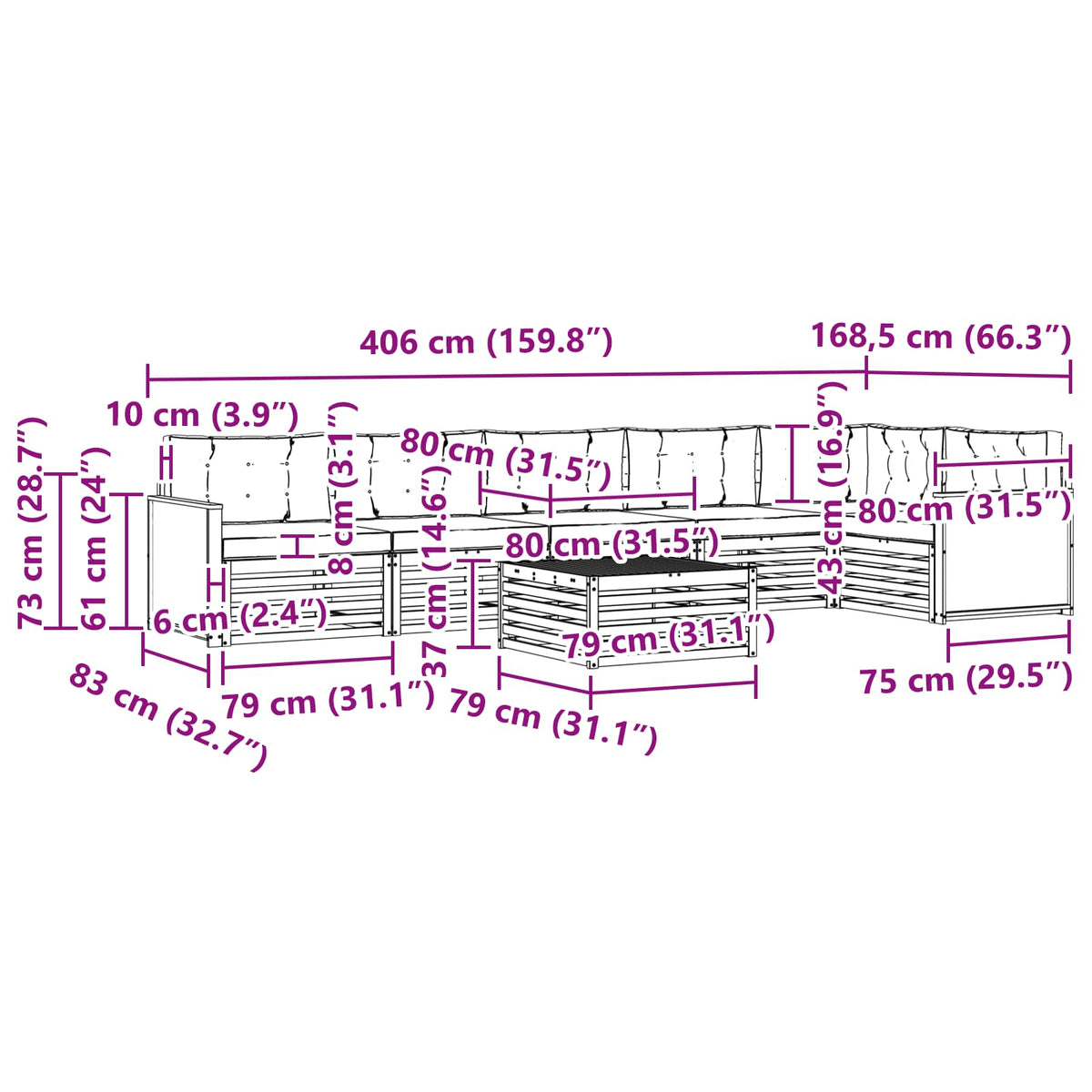 Set vanjskih sofa 7 kom. Prirodna i bež