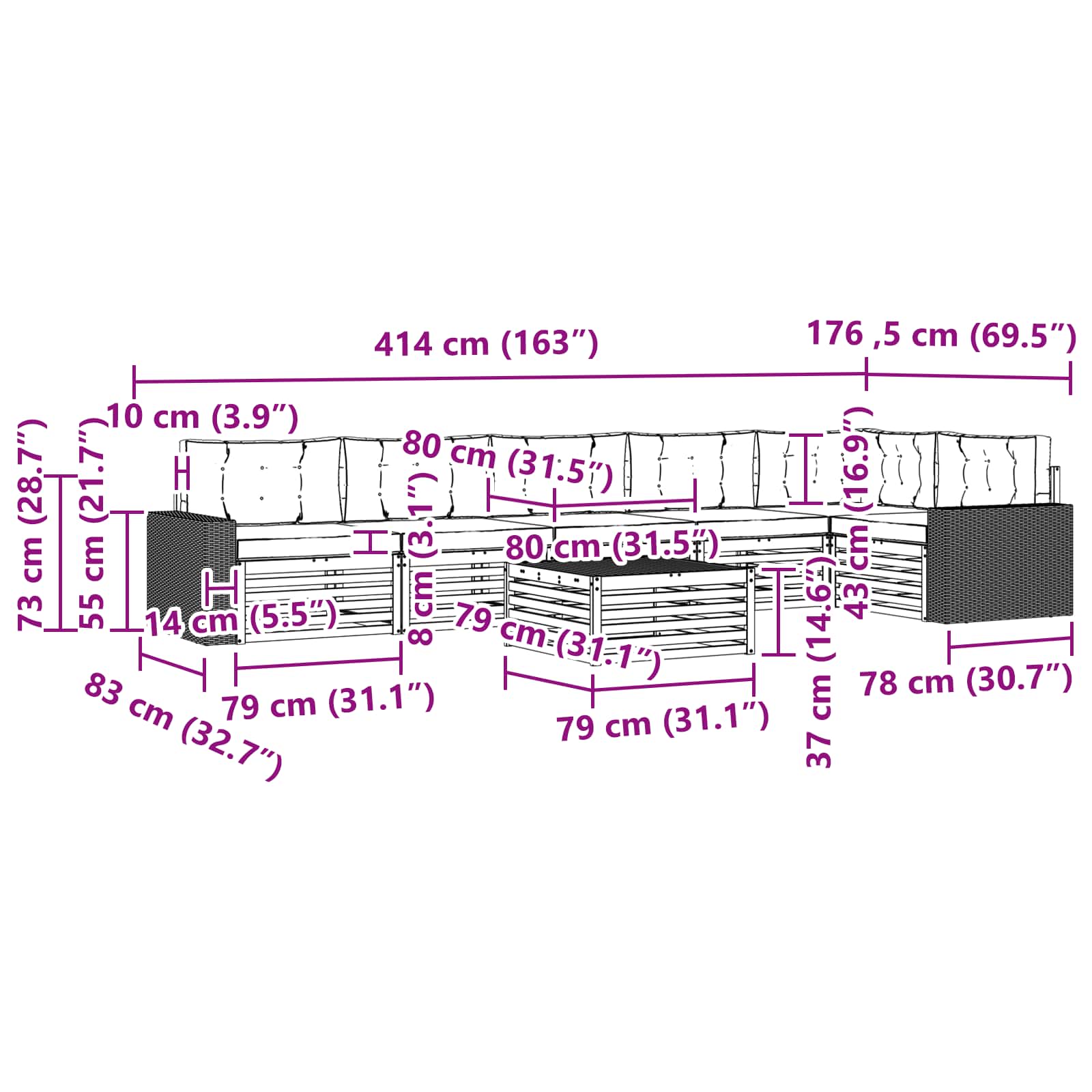 Set vanjskih sofa 7 pcs Prirodna i svjetlosiva 79 x 79 x 37 cm