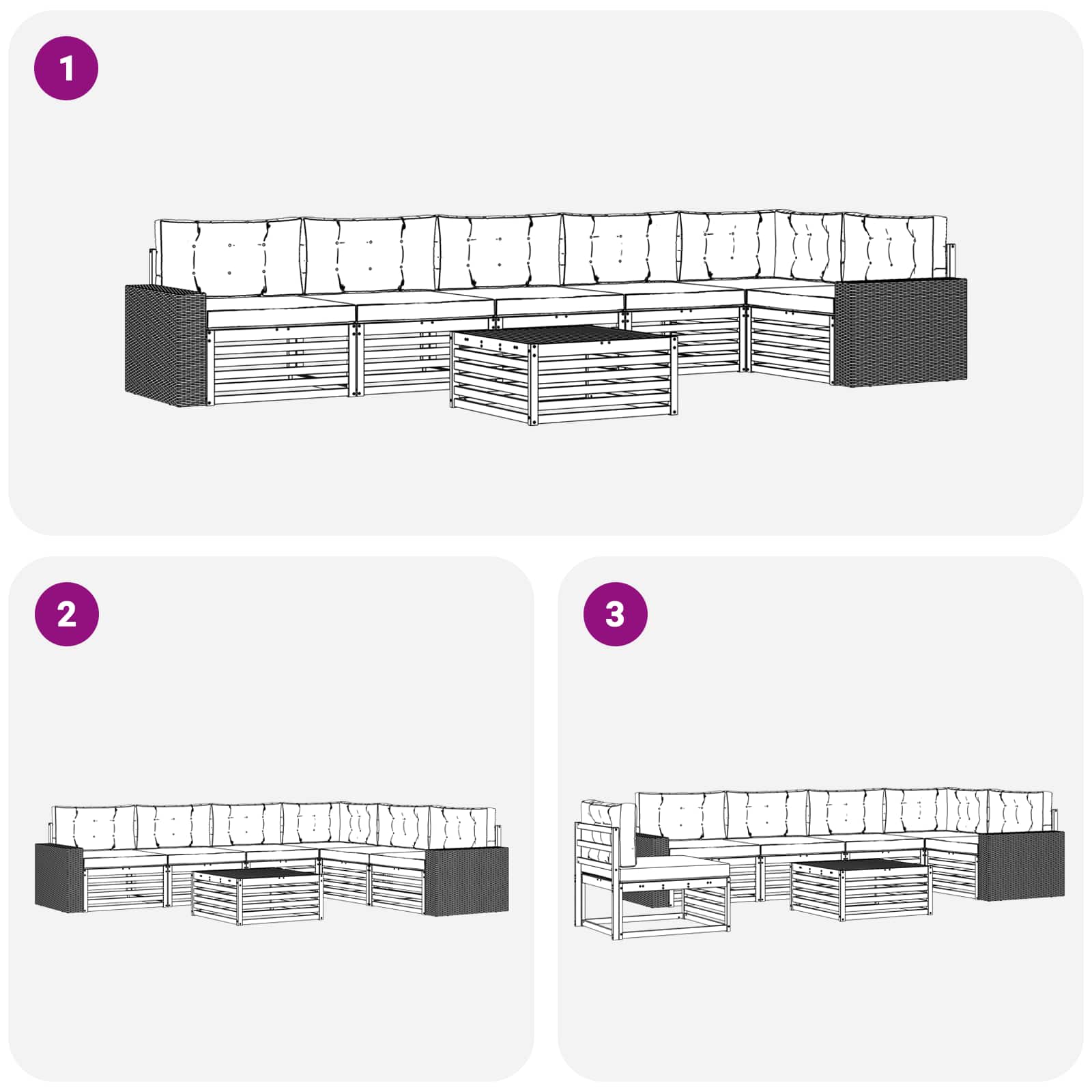 Set vanjskih sofa 7 pcs Prirodna i svjetlosiva 79 x 79 x 37 cm