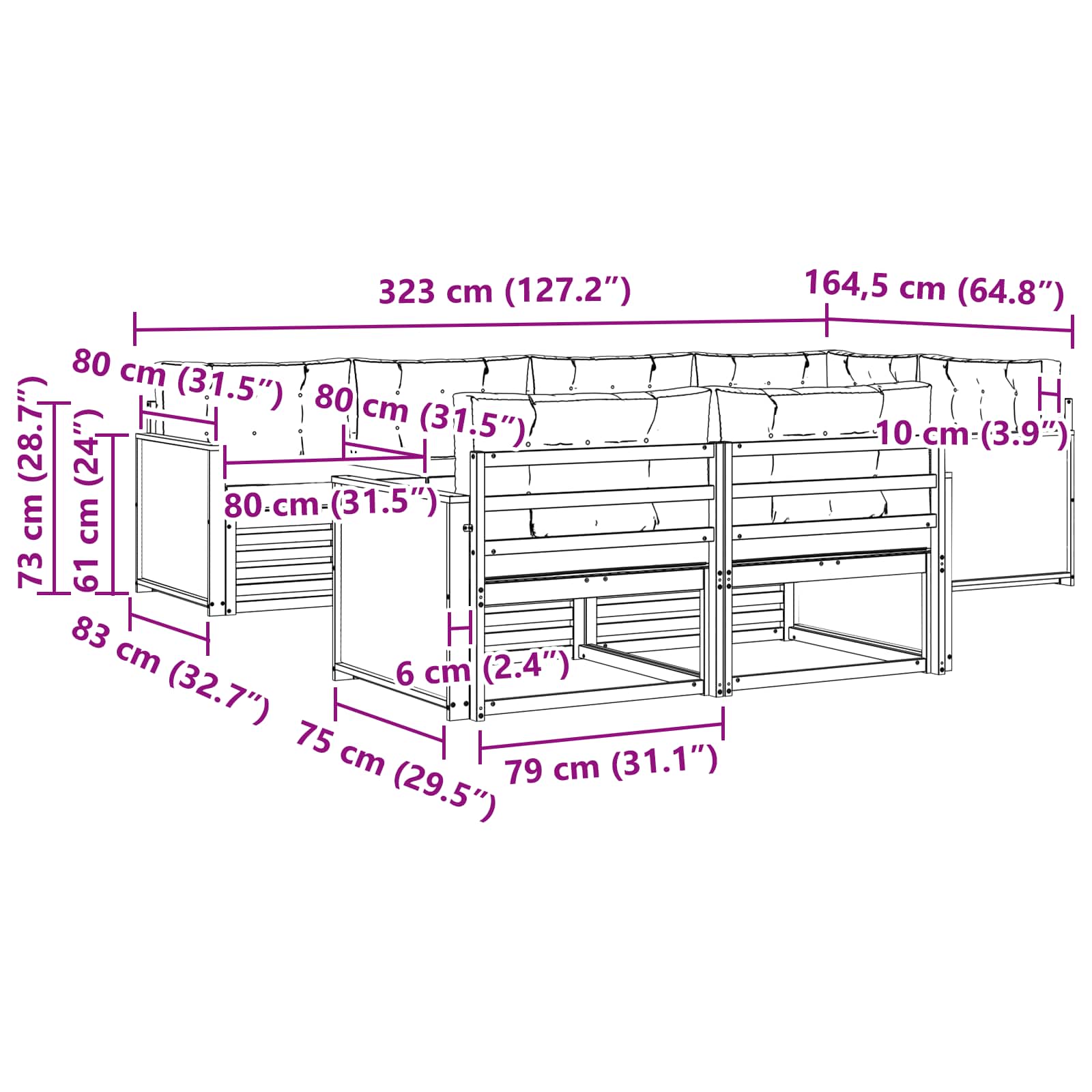 Set vanjskih sofa s jastukom 7 pcs