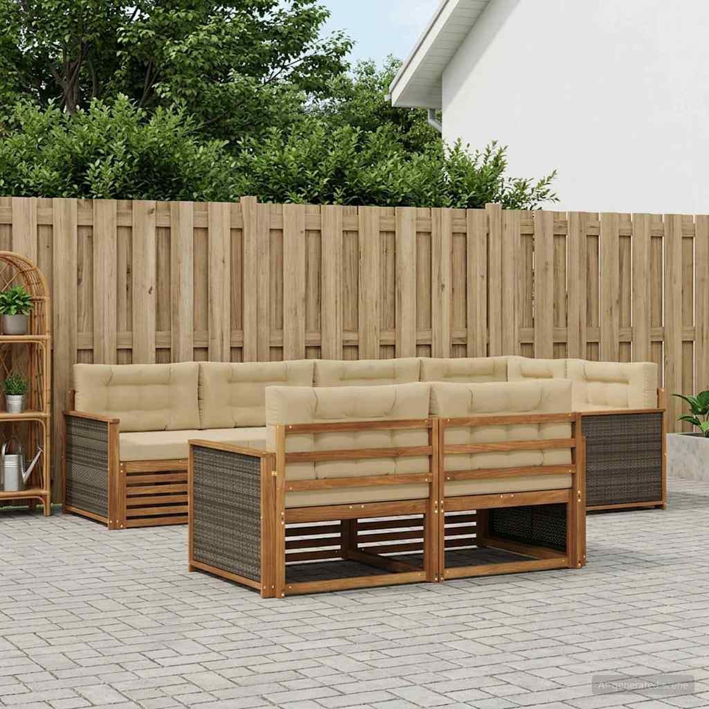 Set vanjskih sofa s jastukom 7 pcs Prirodna i bež