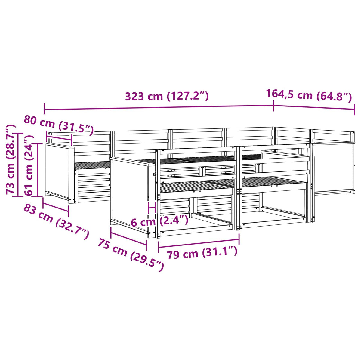 Set vanjskih sofa 7 kom. Prirodna