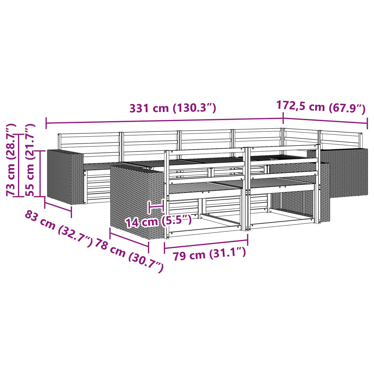 Set vanjskih sofa 7 kom. Prirodna