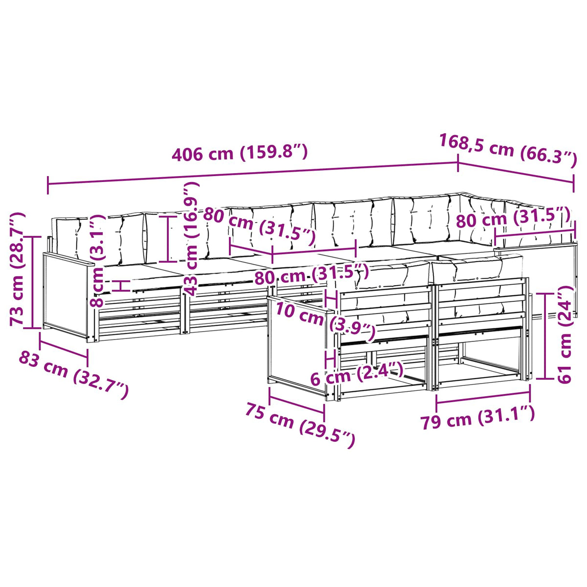 Set vanjskih sofa 8 kom. Prirodna i krem Smeđa
