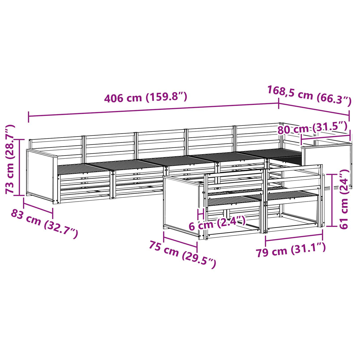 Set vanjskih sofa 8 pcs Prirodna