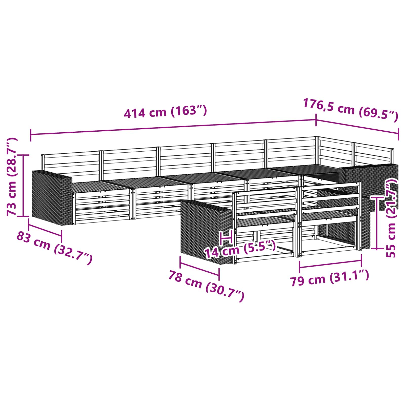 Set vanjskih sofa 8 pcs Prirodna