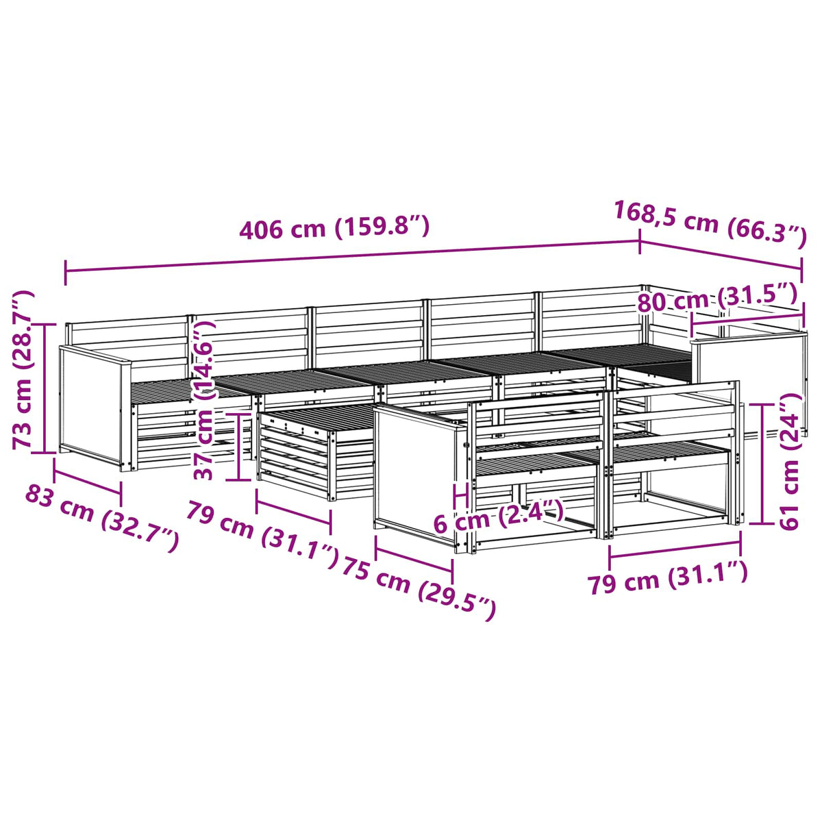 Set vanjskih sofa 9 pcs
