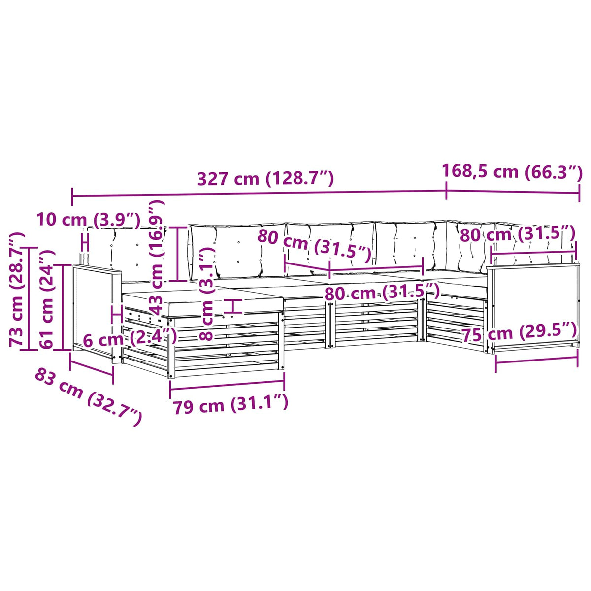 Set vanjskih sofa 6 kom. Prirodna i bež Smeđa