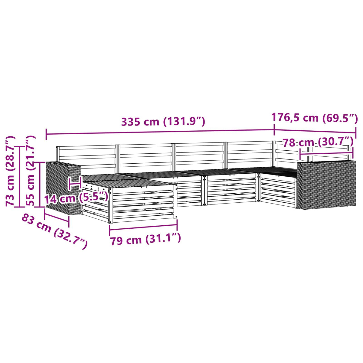 Set vanjskih sofa 6 kom. Prirodna