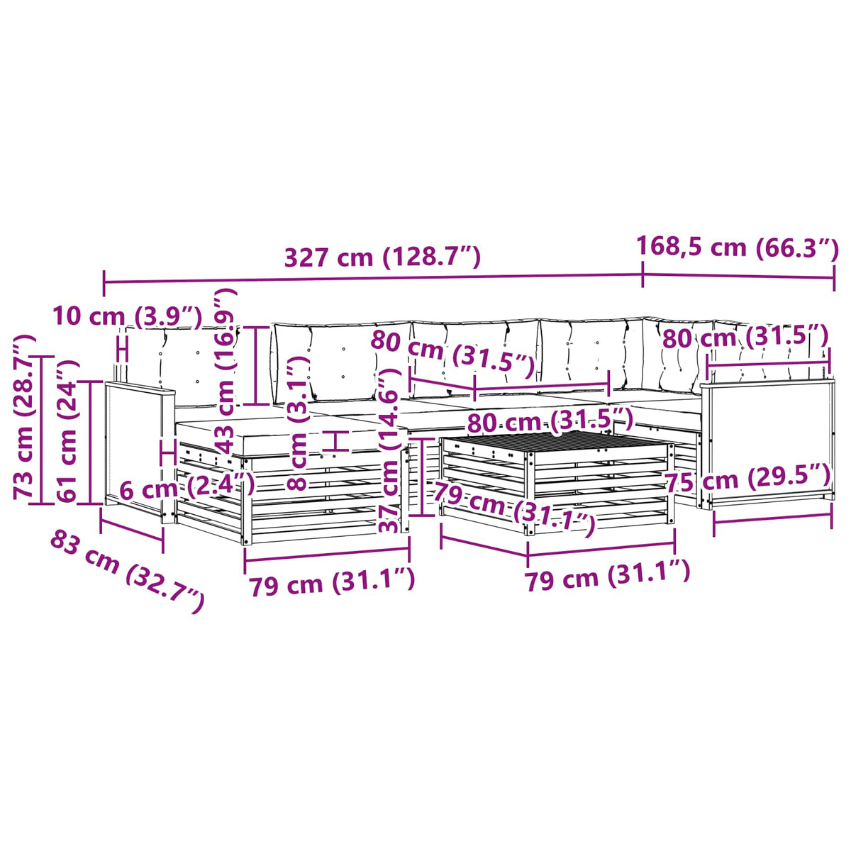Set vanjskih sofa 7 kom. Prirodna i bež