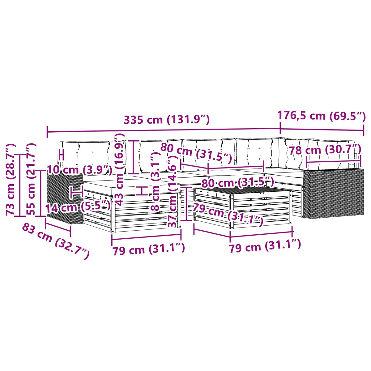 Set vanjskih sofa 7 kom. Prirodna i antracit