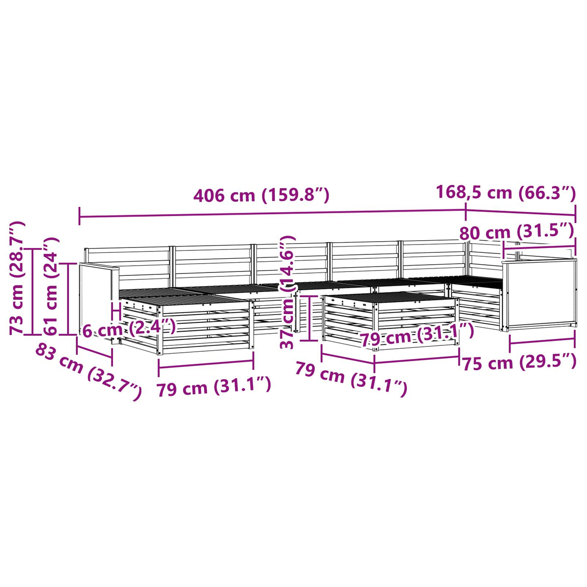 Set vanjskih sofa 8 pcs Prirodna
