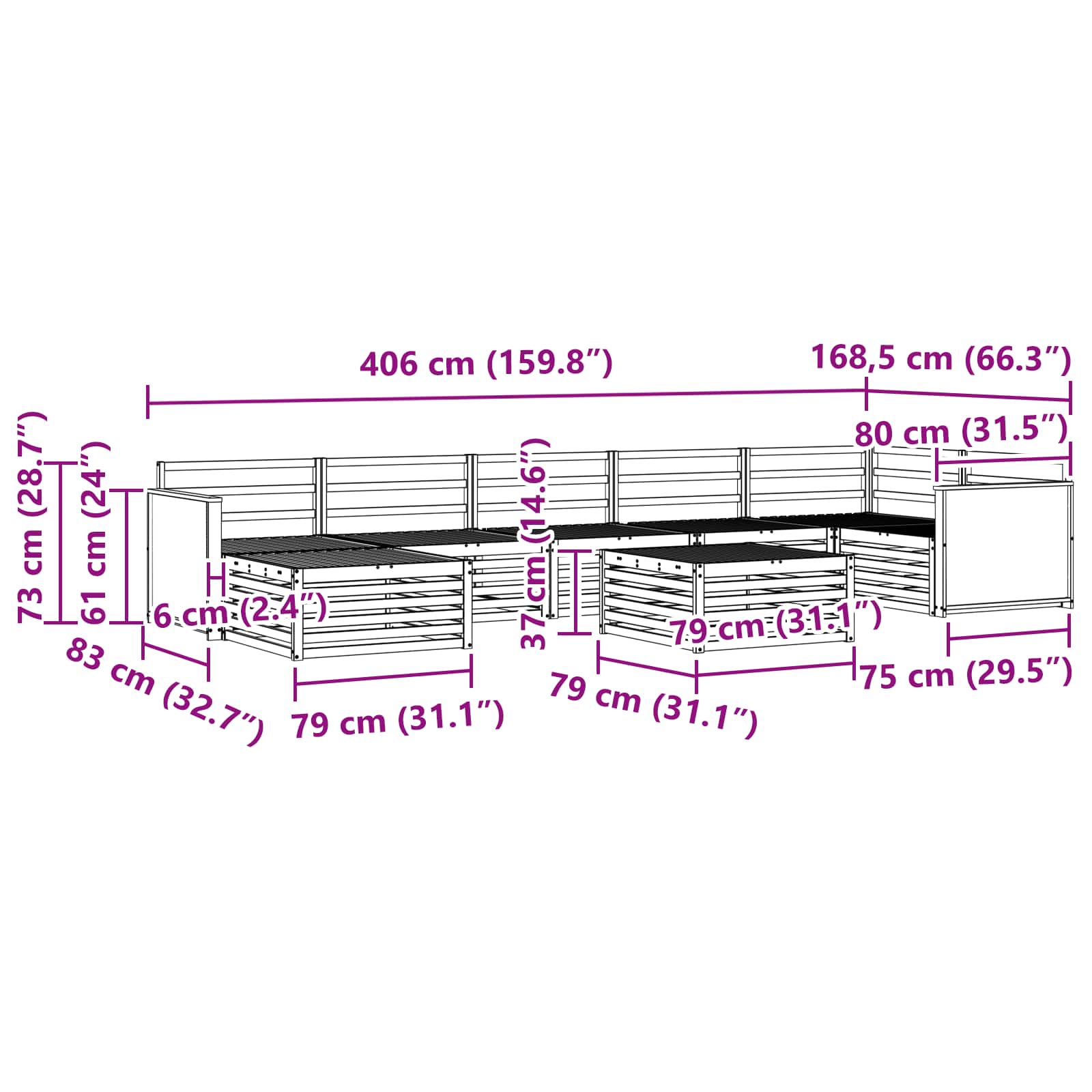 Set vanjskih sofa 8 pcs Prirodna