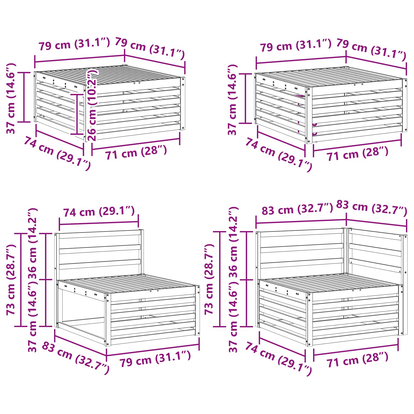 Set vanjskih sofa 8 pcs Prirodna
