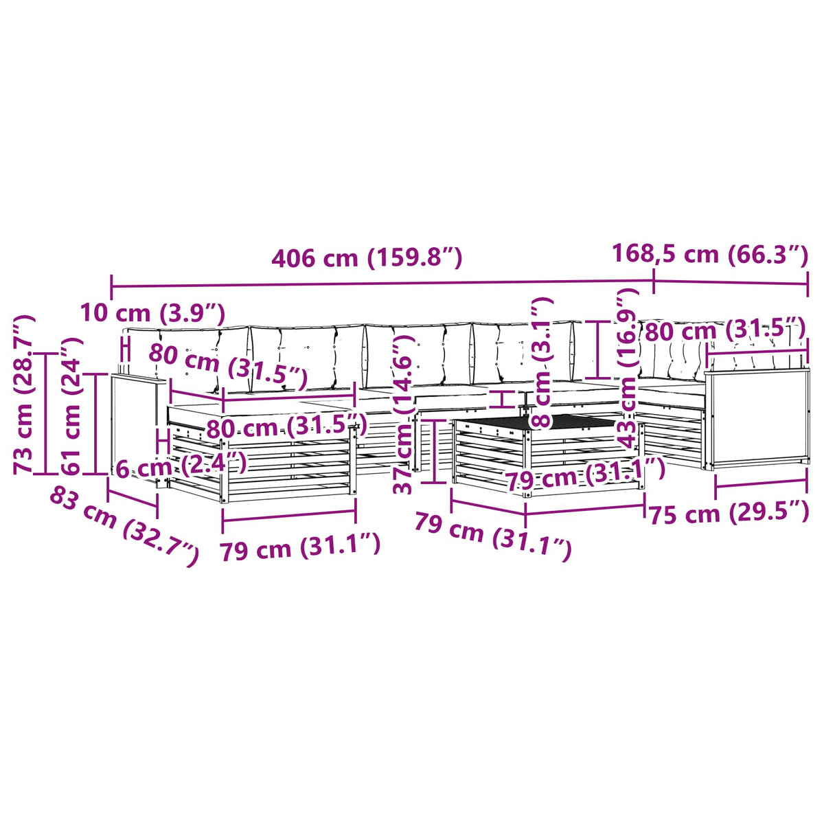Set vanjskih sofa 8 kom. Prirodna i svjetlosiva