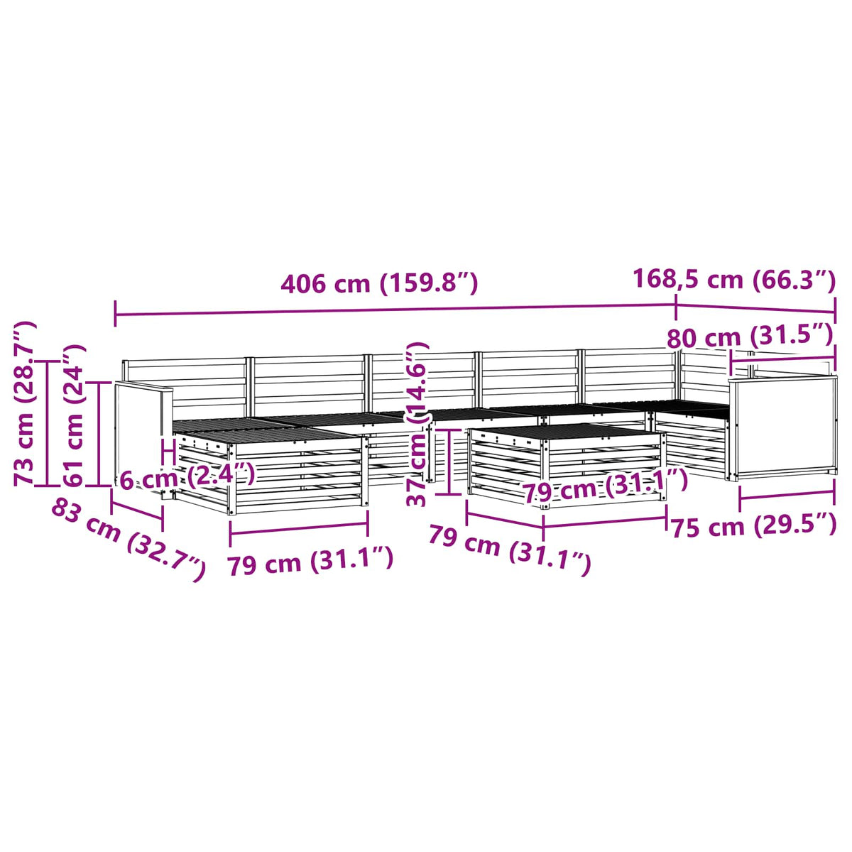 Set vanjskih sofa 8 pcs Prirodna