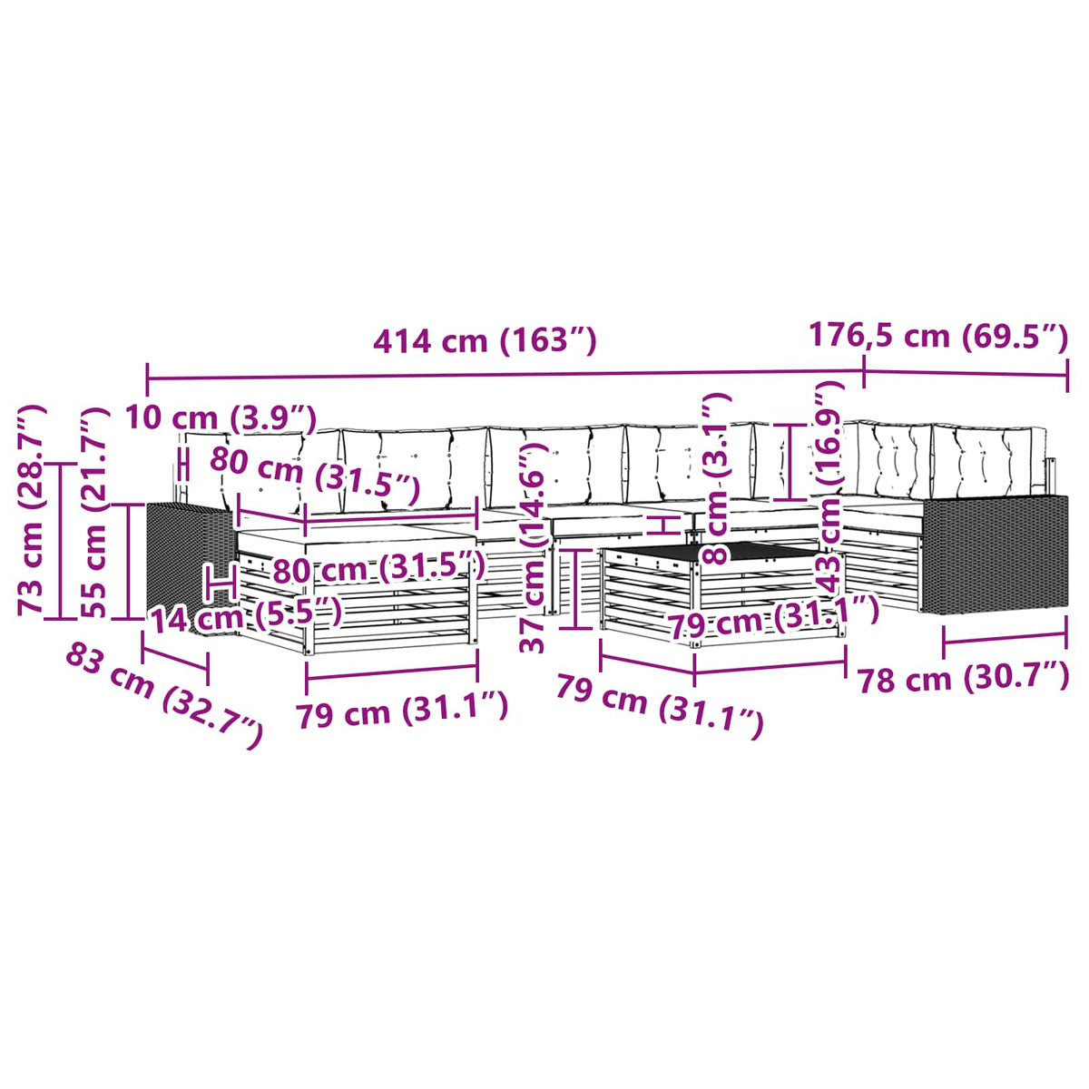 Set vanjskih sofa 8 kom. Prirodna i svjetlosiva