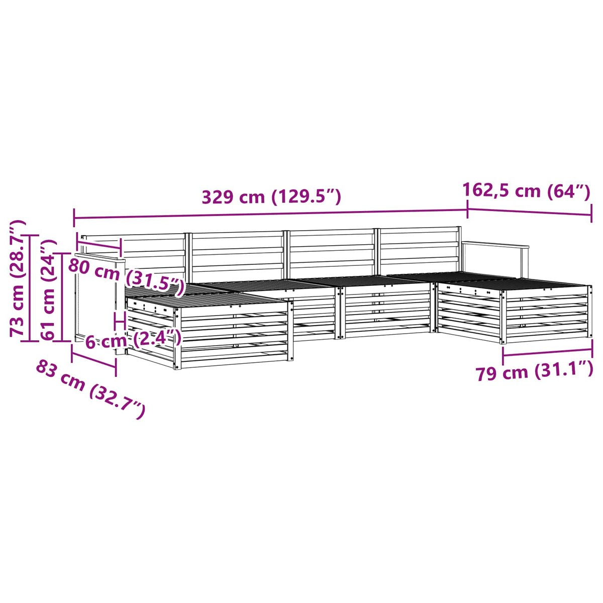Setovi sofa 6 pcs Čvrsto drvo akacije