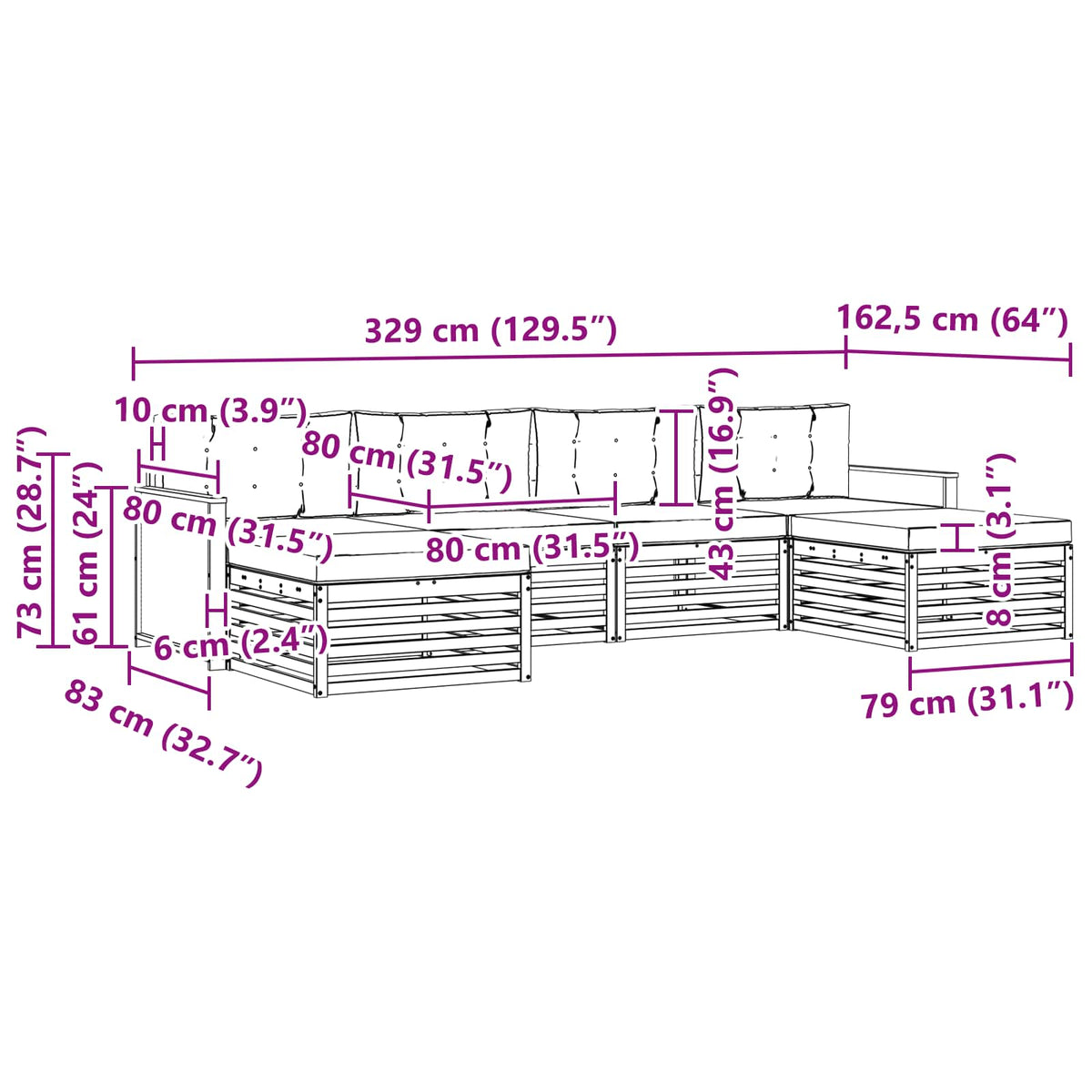 Setovi sofa s jastukom 6 pcs Čvrsto drvo akacije