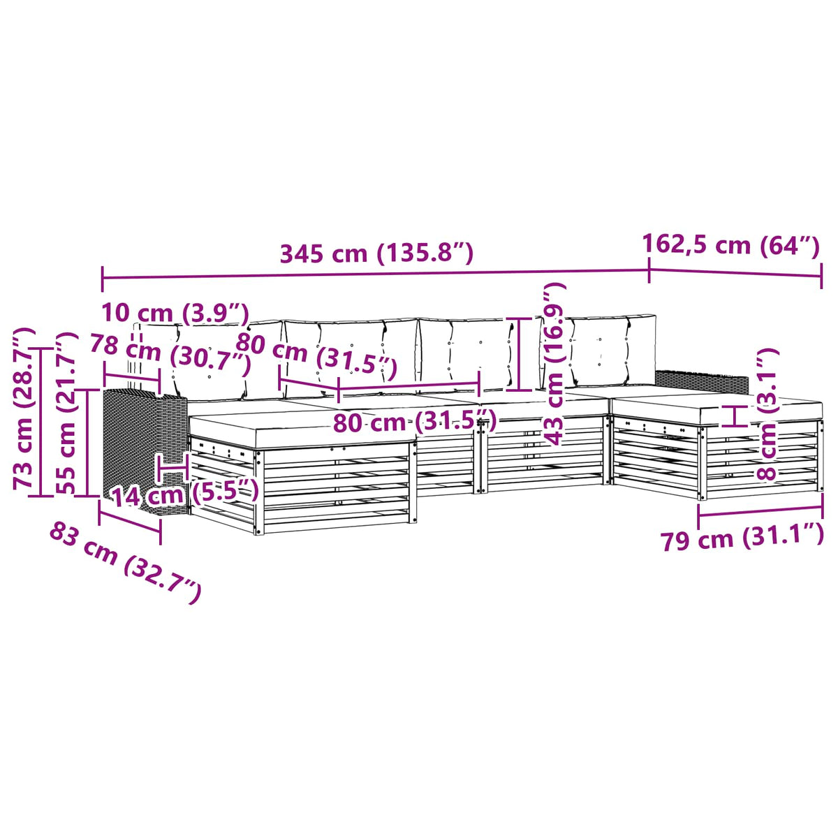 Set vanjskih sofa 6 kom. Čvrsto drvo akacije
