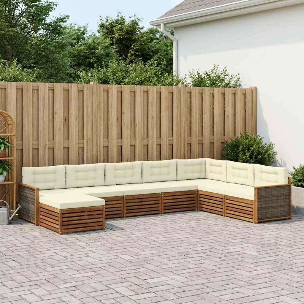 Set vanjskih sofa 8 kom. Prirodna i krem Čvrsto drvo akacije