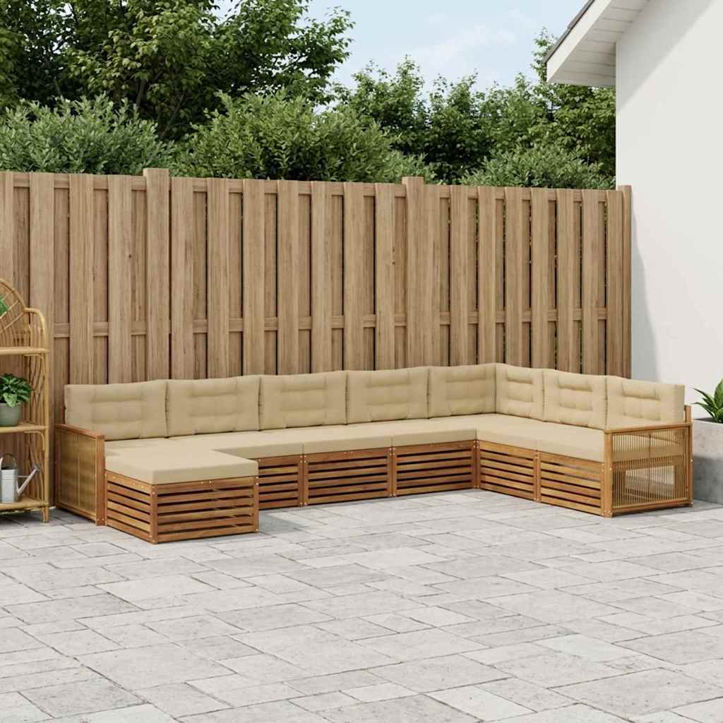 Set vanjskih sofa 8 kom. Prirodna i bež Čvrsto drvo akacije