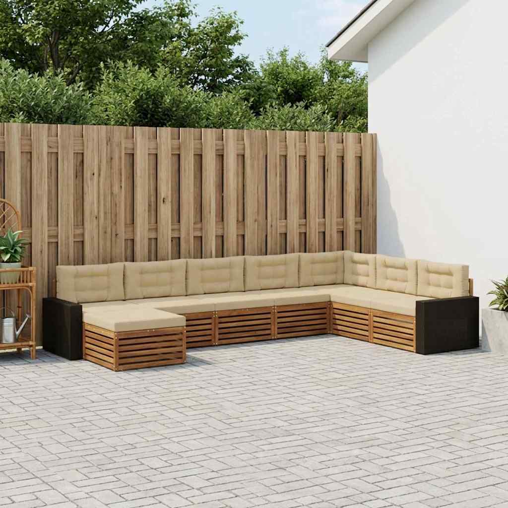Set vanjskih sofa 8 kom. Prirodna i bež Čvrsto drvo akacije