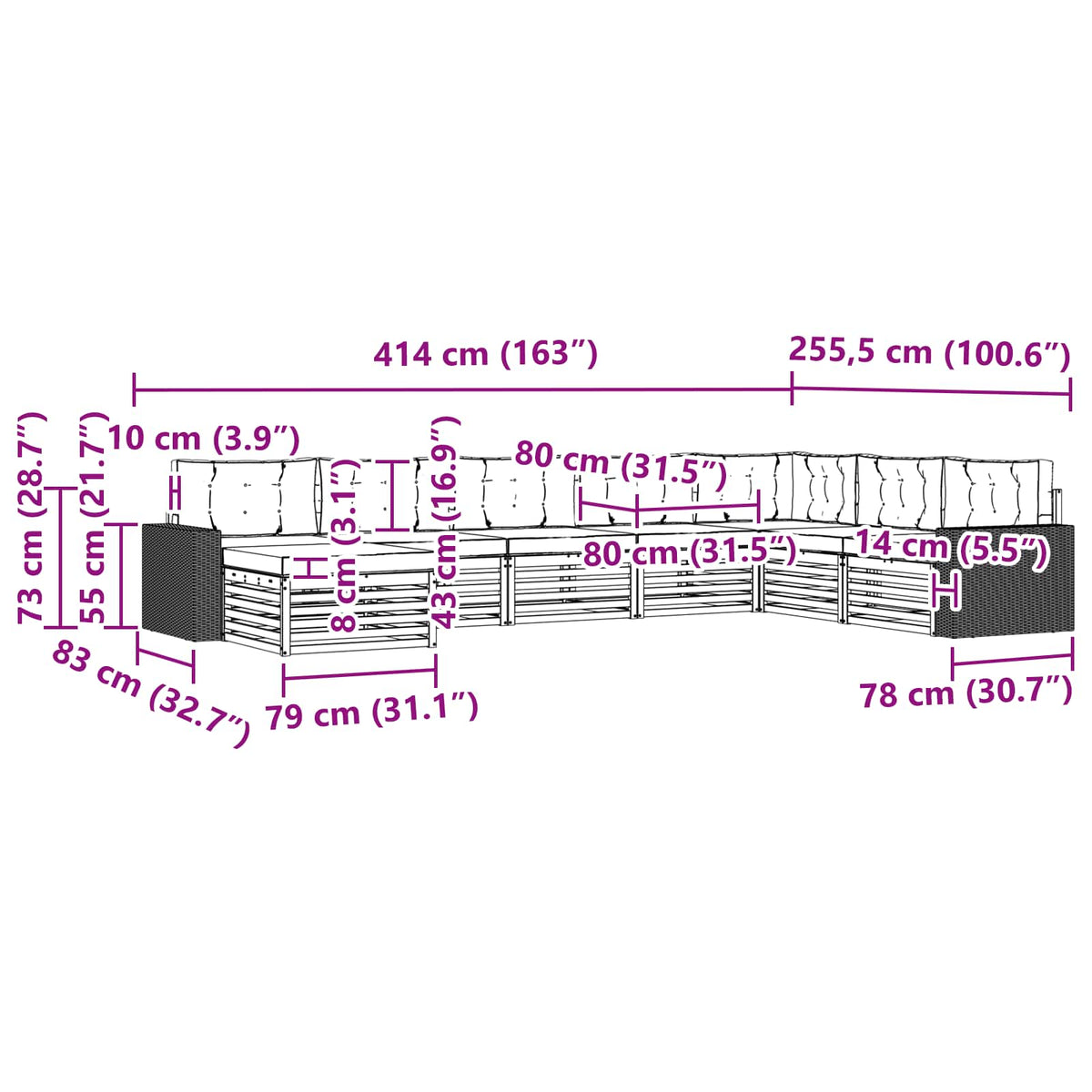 Set vanjskih sofa 8 kom. Prirodna i bež Čvrsto drvo akacije