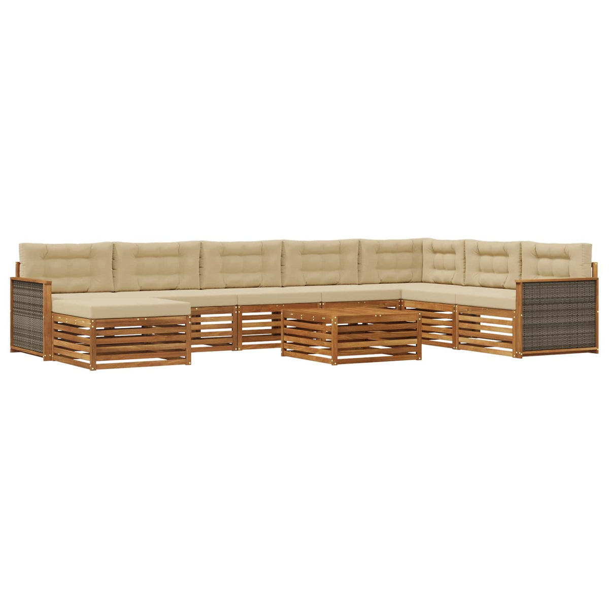 Set vanjskih sofa 9 kom. Prirodna i bež Čvrsto drvo akacije