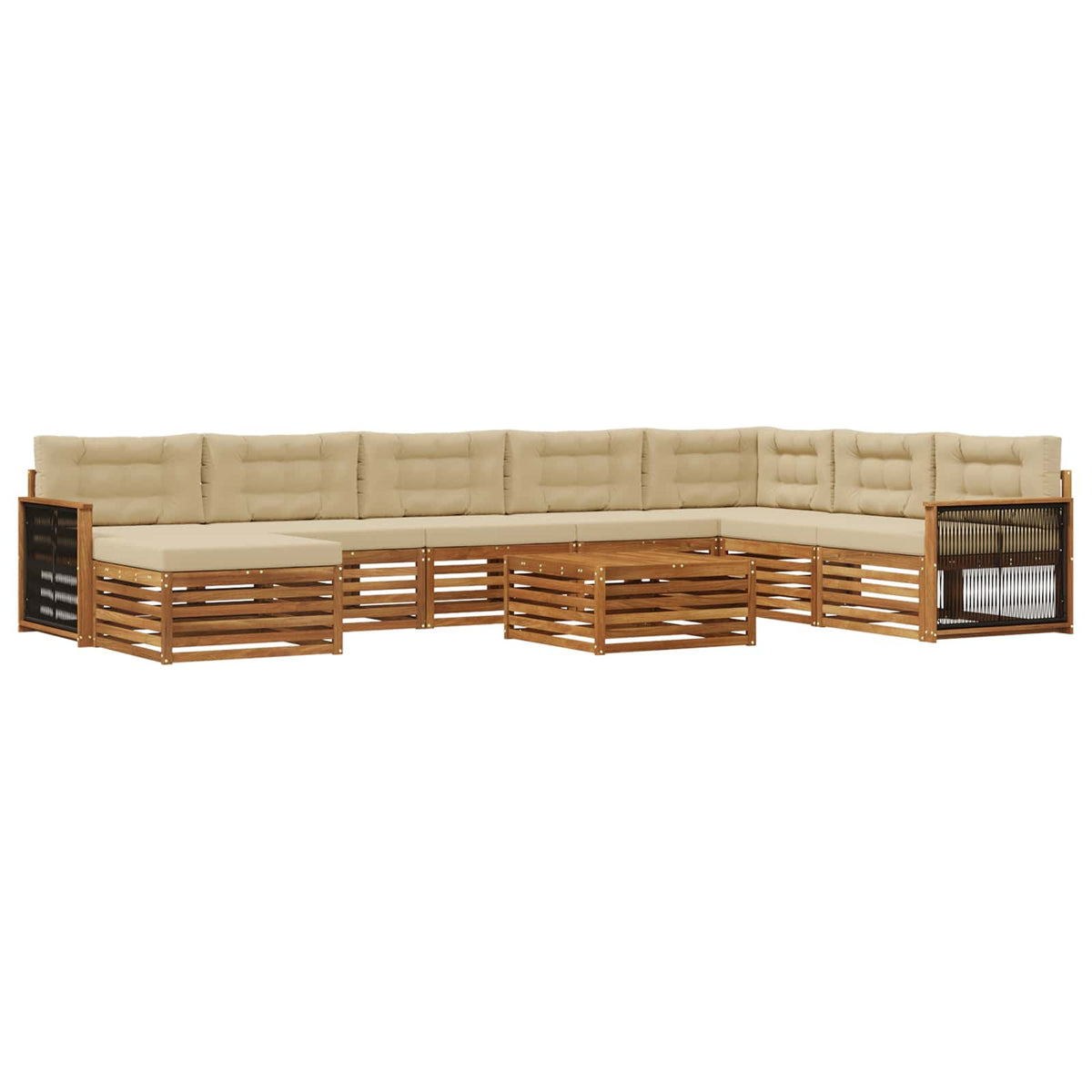 Set vanjskih sofa 9 kom. Prirodna i bež Čvrsto drvo akacije