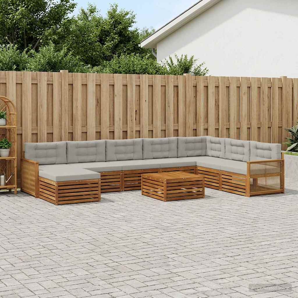 Set vanjskih sofa 9 kom. Prirodna i svjetlosiva