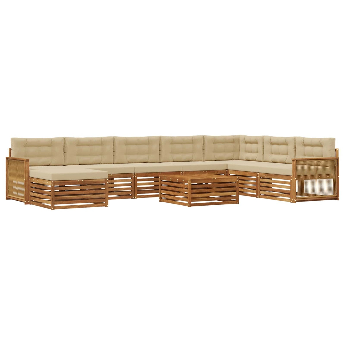 Set vanjskih sofa 9 kom. Prirodna i bež Čvrsto drvo akacije