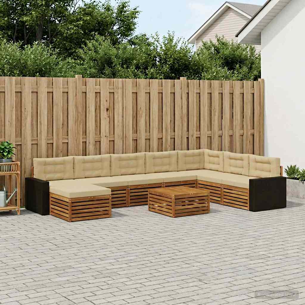 Set vanjskih sofa 9 kom. Prirodna i bež Čvrsto drvo akacije