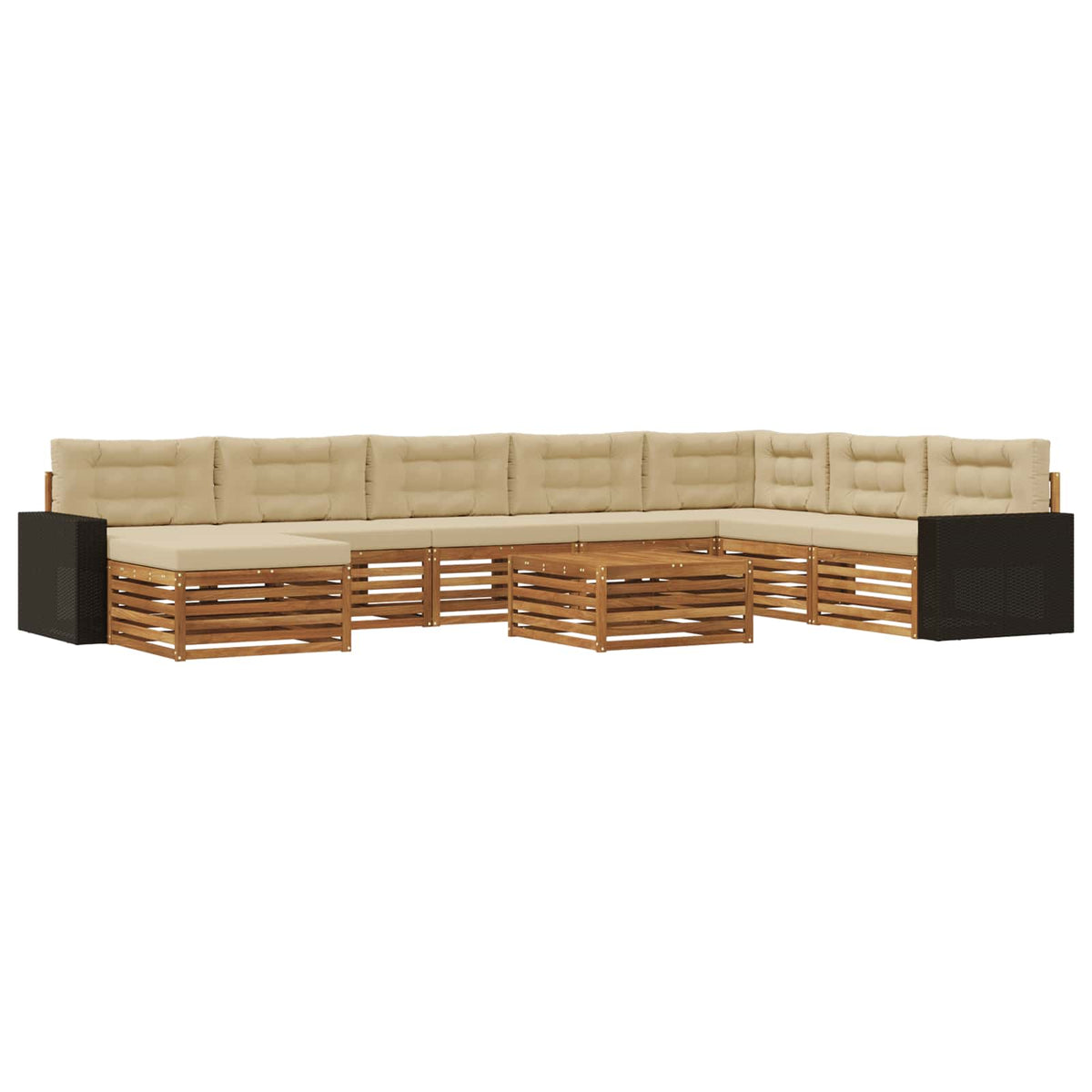 Set vanjskih sofa 9 kom. Prirodna i bež Čvrsto drvo akacije