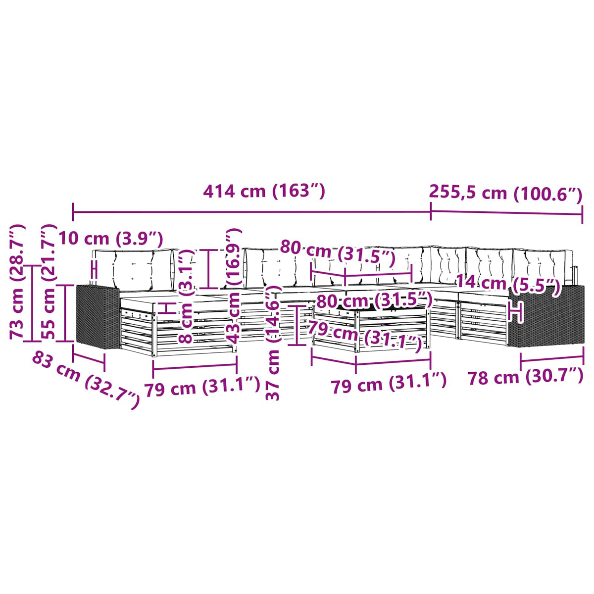 Set vanjskih sofa 9 kom. Prirodna i bež Čvrsto drvo akacije
