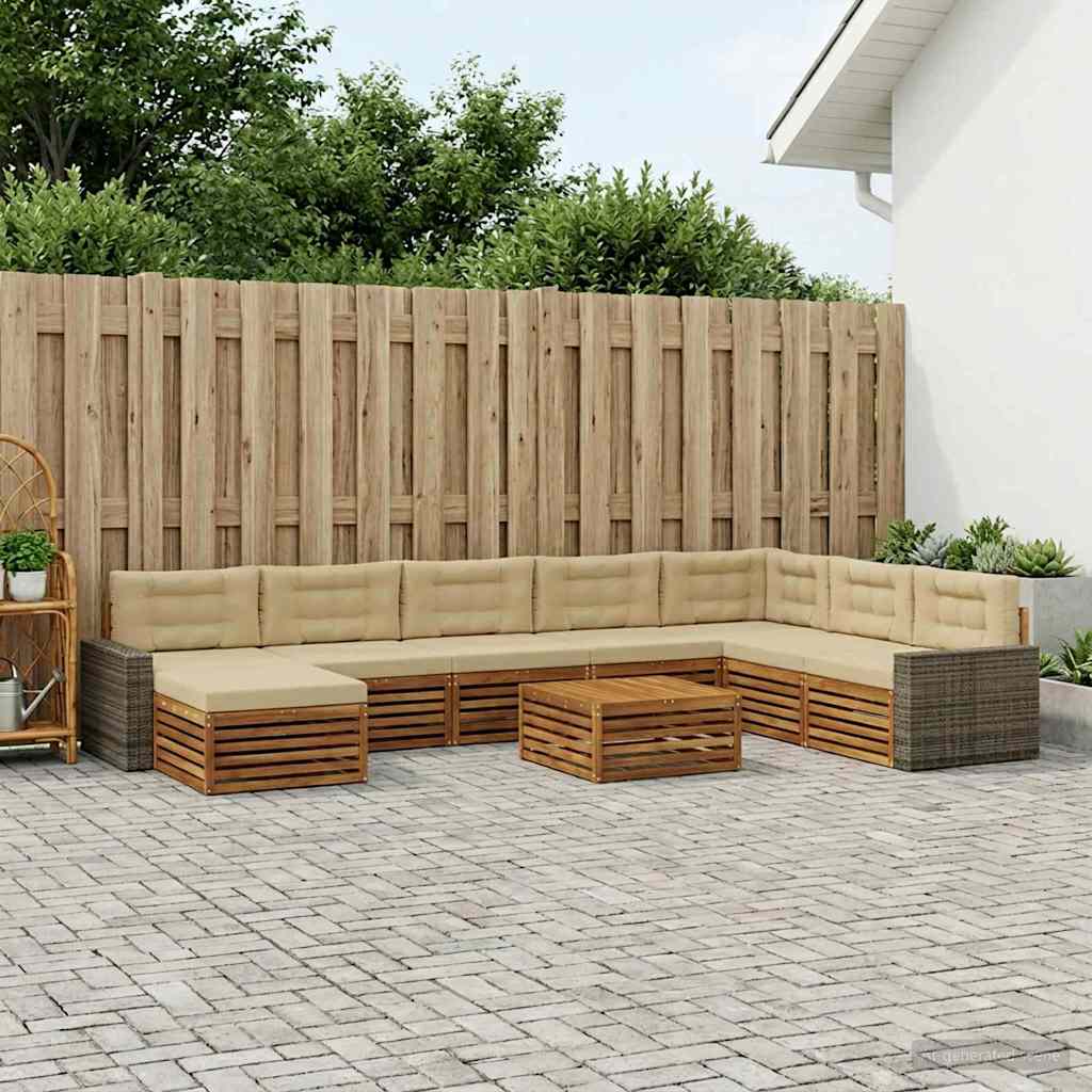 Set vanjskih sofa 9 kom. Prirodna i bež Čvrsto drvo akacije