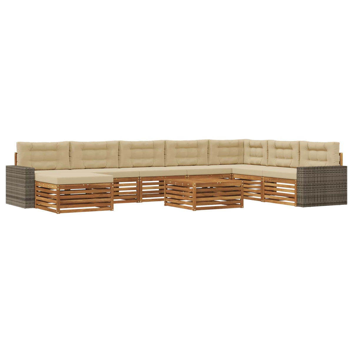 Set vanjskih sofa 9 kom. Prirodna i bež Čvrsto drvo akacije