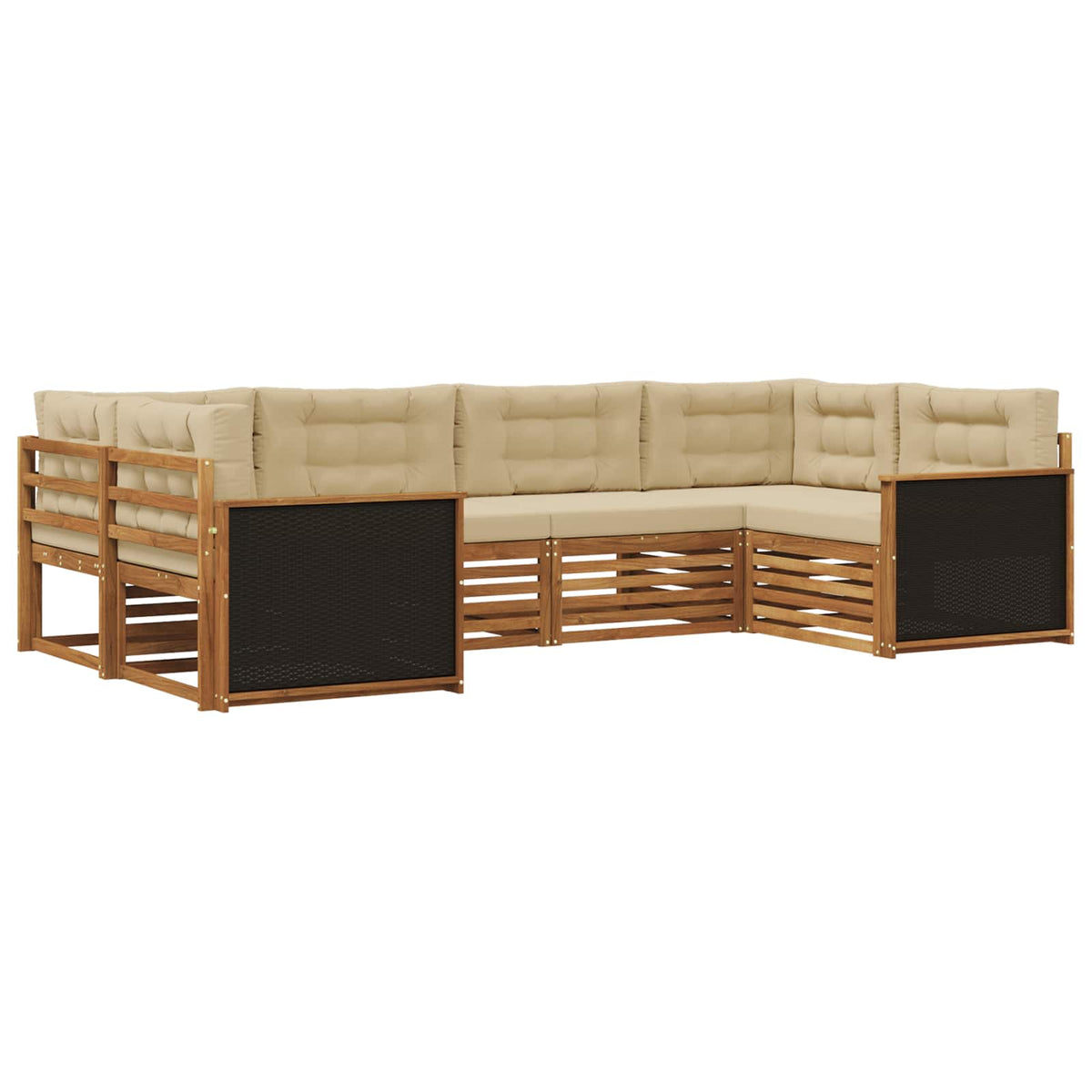 Set vanjskih sofa 6 kom. Prirodna i bež Čvrsto drvo akacije