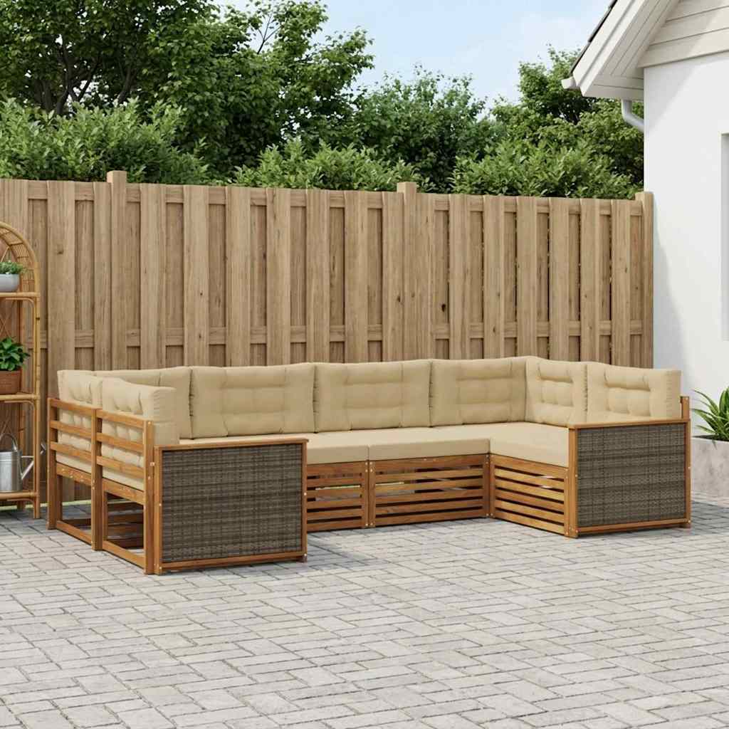 Set vanjskih sofa 6 kom. Prirodna i bež Čvrsto drvo akacije