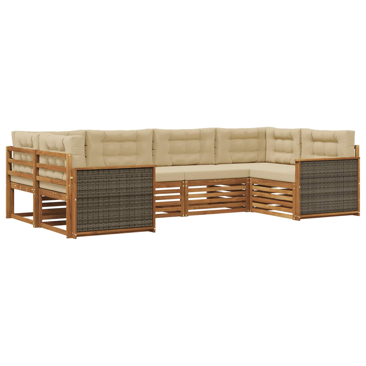 Set vanjskih sofa 6 kom. Prirodna i bež Čvrsto drvo akacije