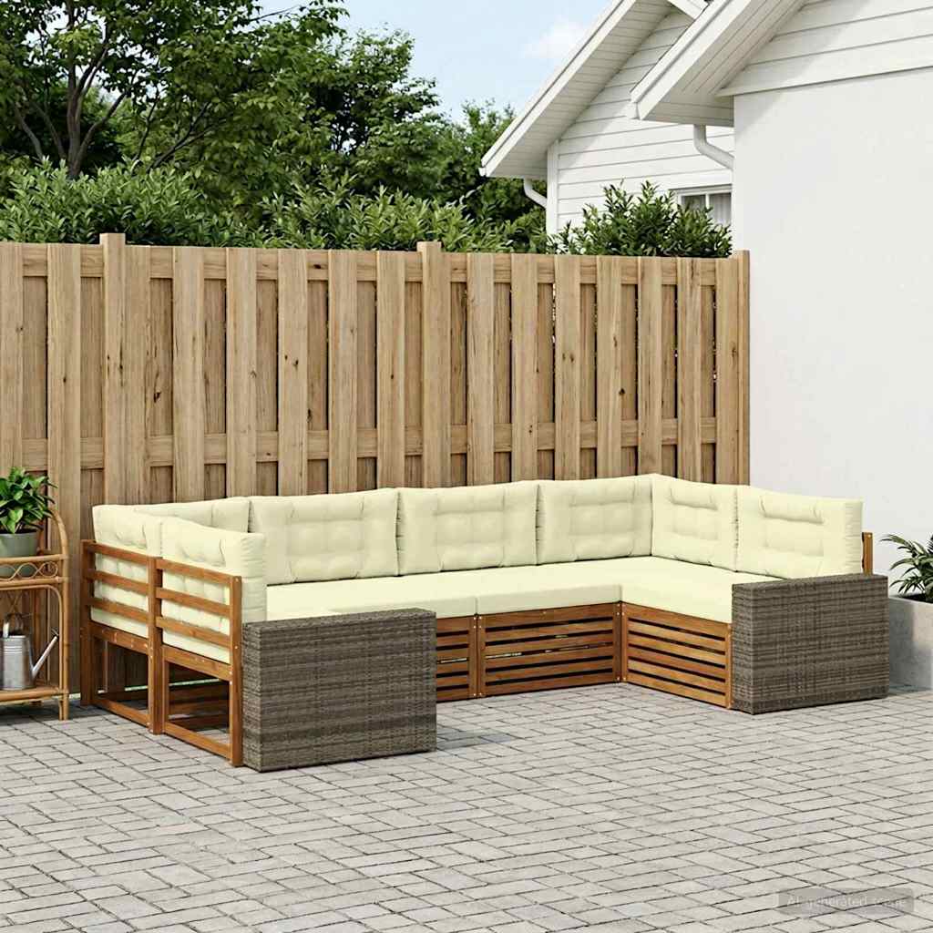 Set vanjskih sofa 6 kom. Prirodna i krem Čvrsto drvo akacije