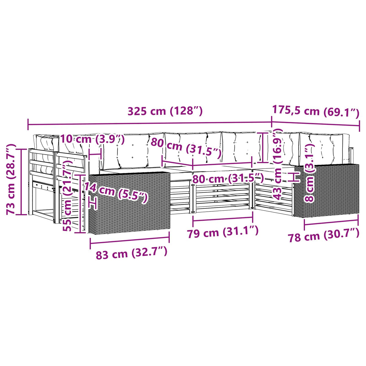 Set vanjskih sofa 6 kom. Prirodna i krem Čvrsto drvo akacije