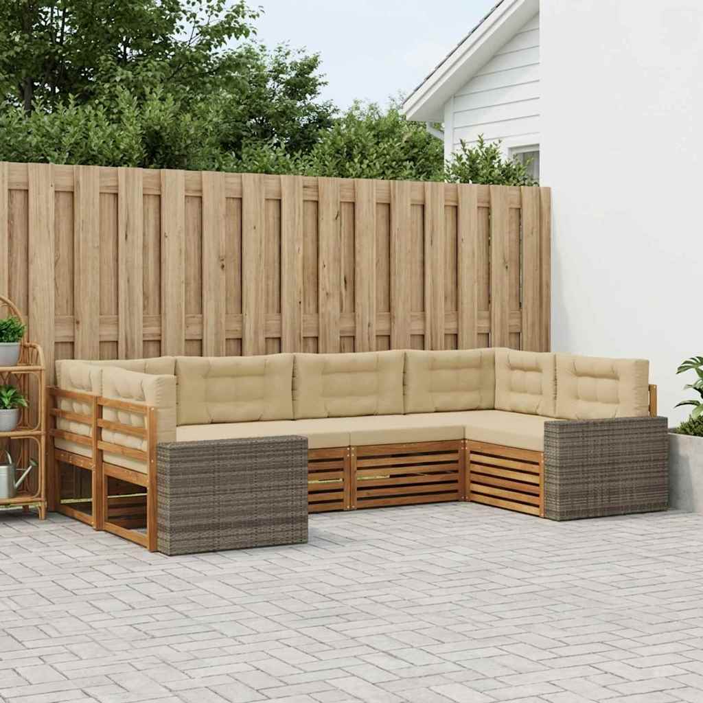 Set vanjskih sofa 6 kom. Prirodna i bež Čvrsto drvo akacije