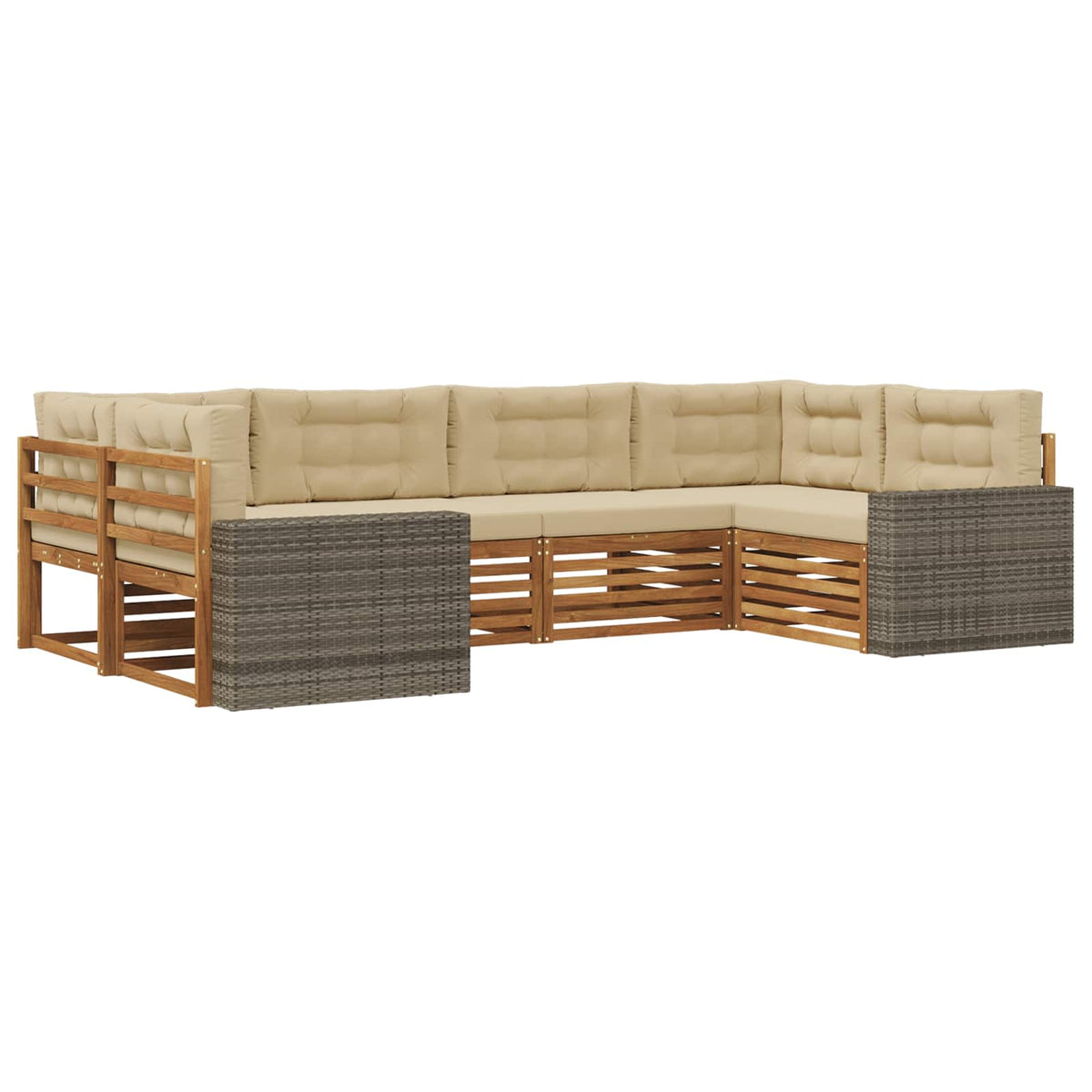 Set vanjskih sofa 6 kom. Prirodna i bež Čvrsto drvo akacije