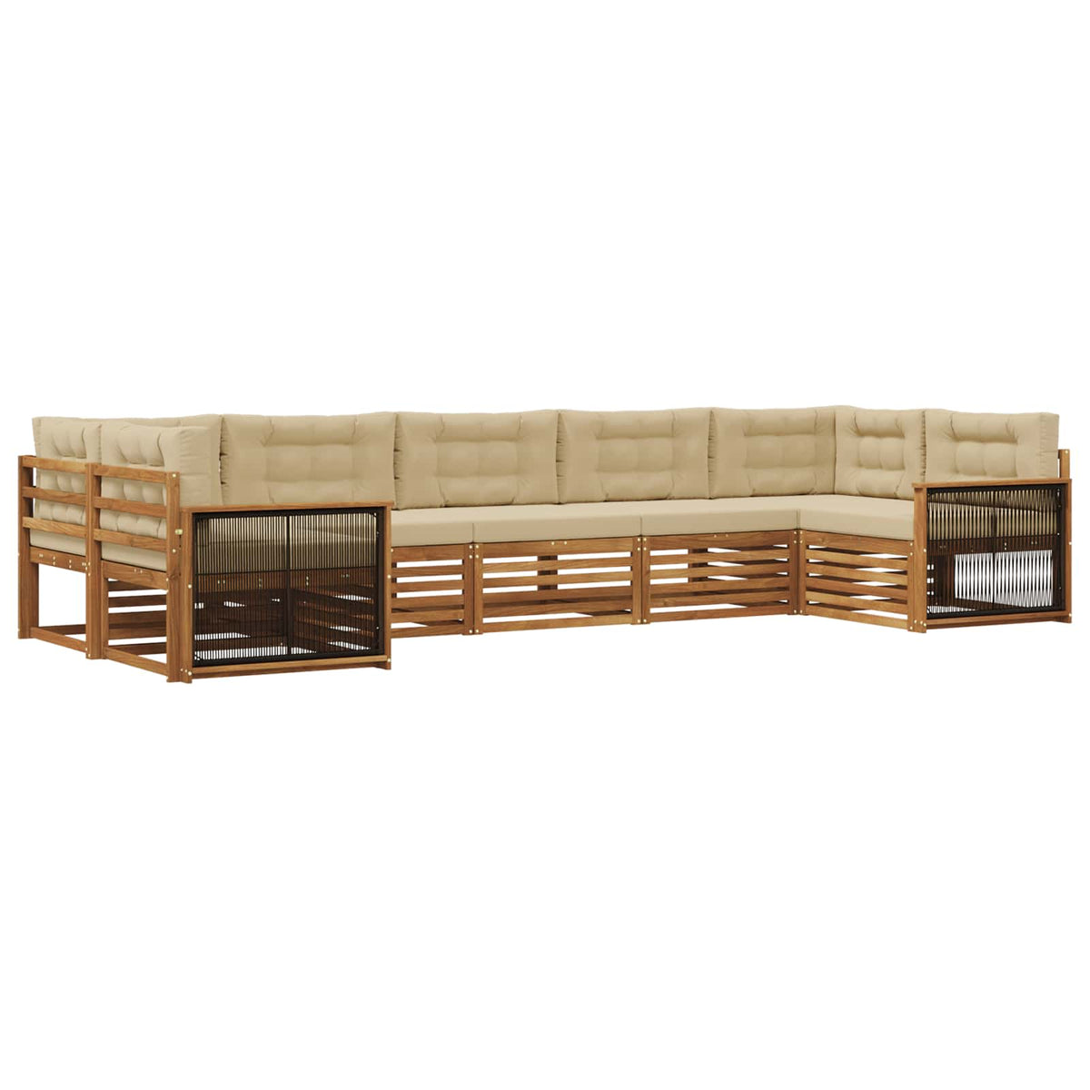 Set vanjskih sofa 7 kom. Prirodna i bež Čvrsto drvo akacije