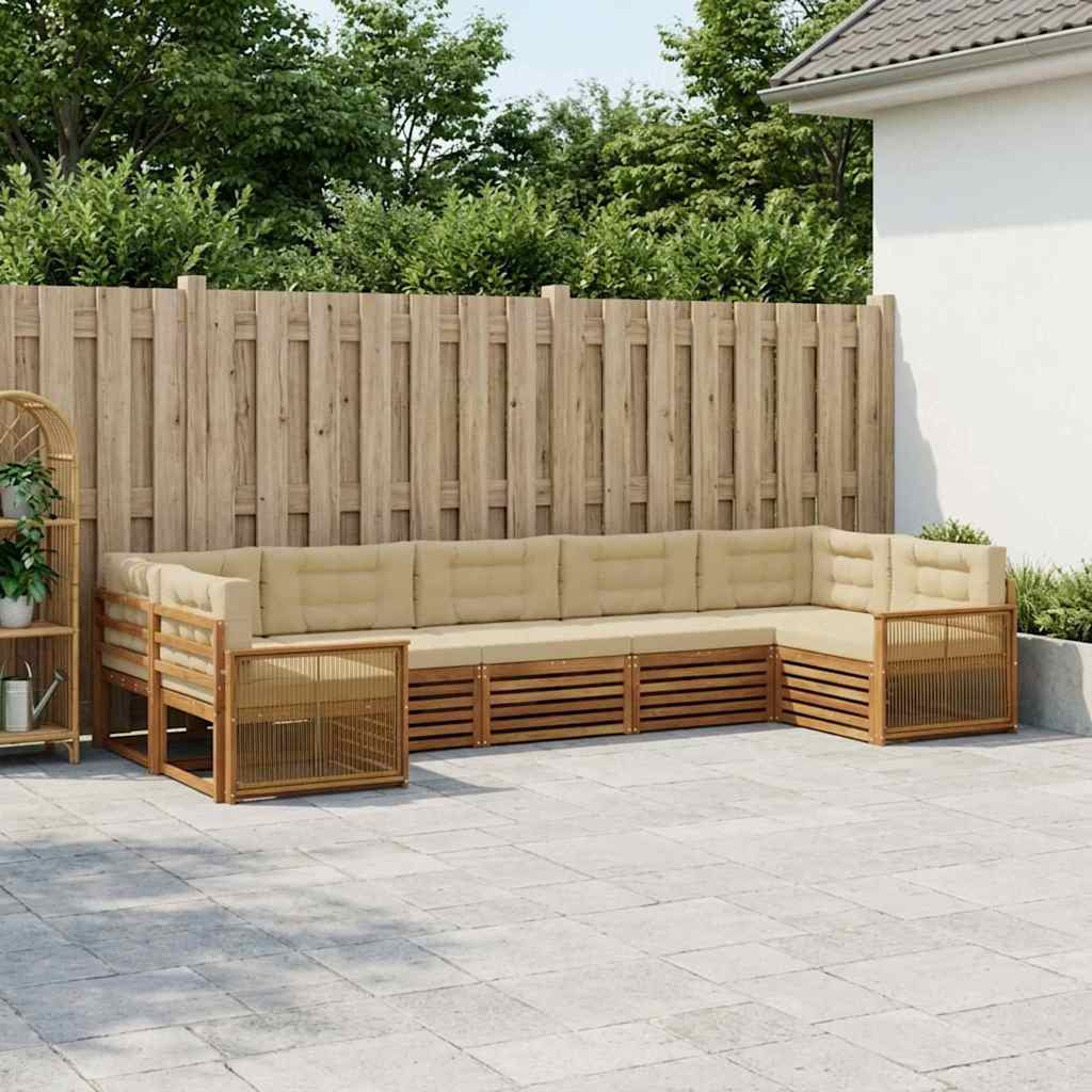 Set vanjskih sofa 7 kom. Prirodna i bež Čvrsto drvo akacije