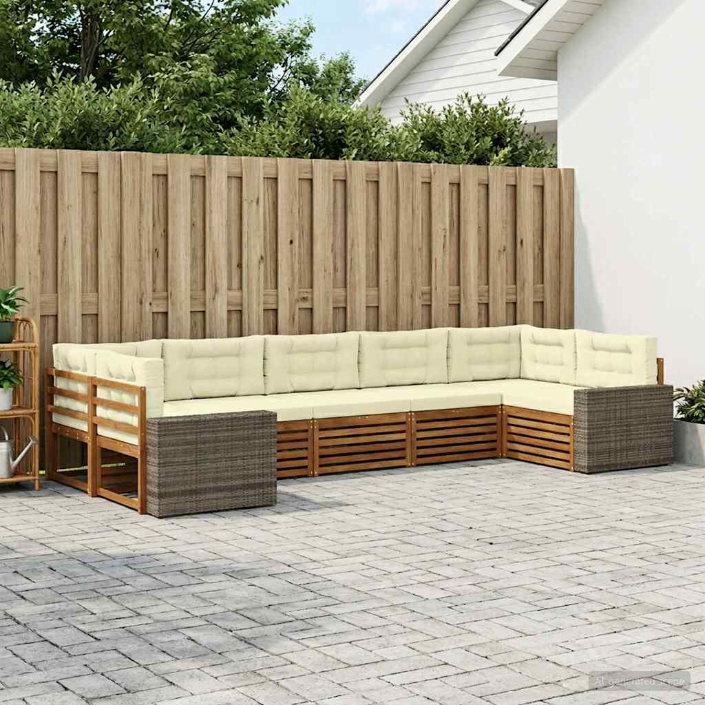 Set vanjskih sofa 7 kom. Prirodna i krem Čvrsto drvo akacije